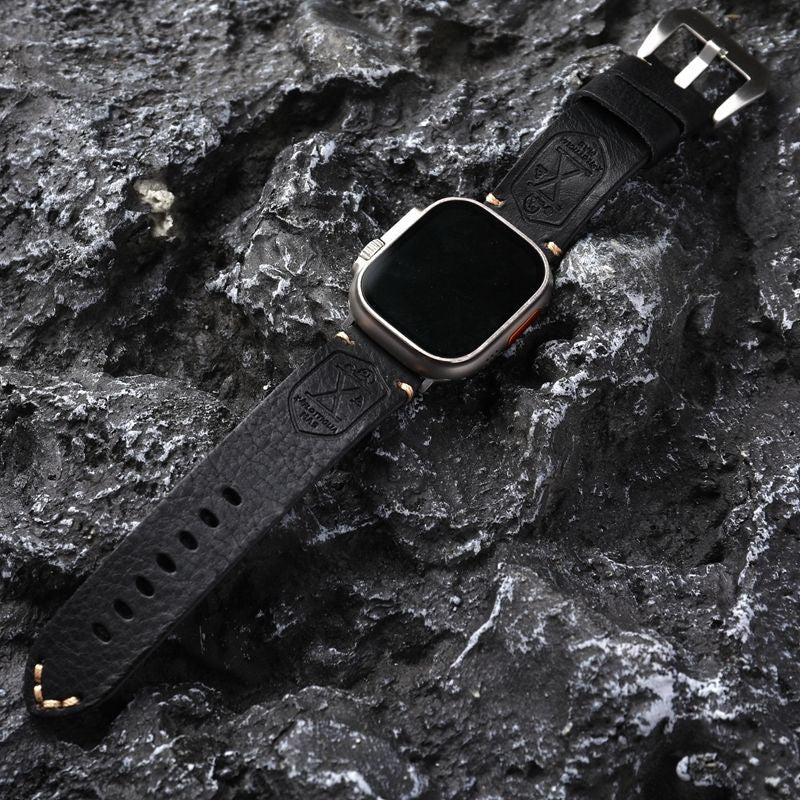 Vintage Full-Grain Leather Apple Watch Band | Handcrafted Strap with Patina Finish for 40mm 41mm 42mm 44mm 45mm 49mm | Classic Buckle Design