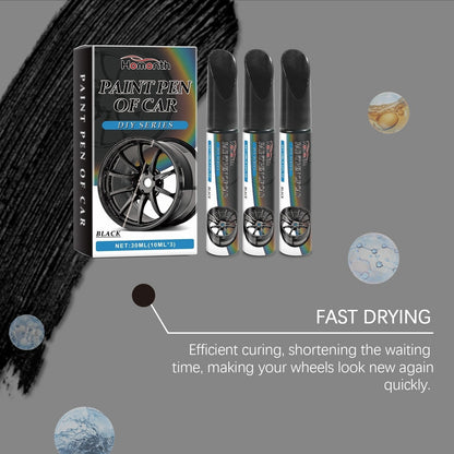 Wheel Touch-Up Paint Pen Set – 3-Pack Black Finish Scratch Repair for Rims & Alloys