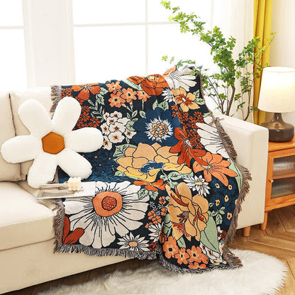 Felicity Sofa Cover - Pure Cotton, Flower power Design with Tassels