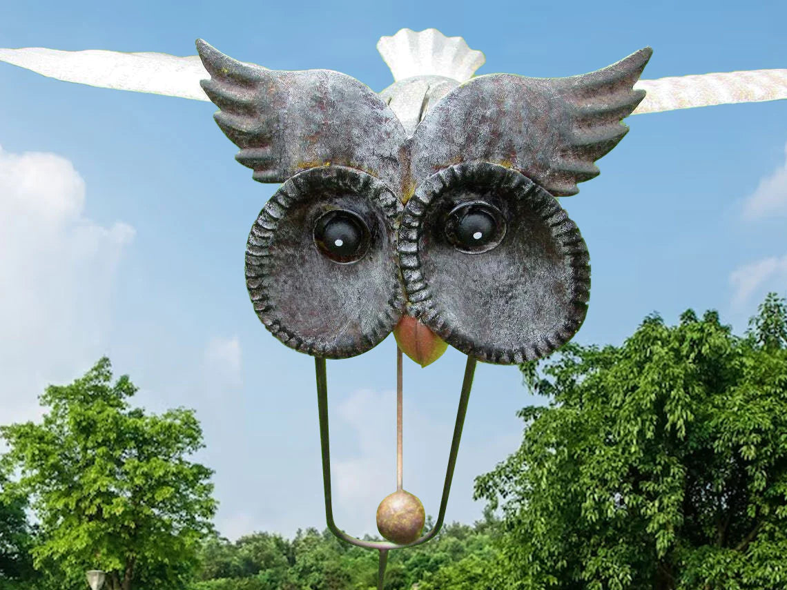 Metal Spinning Garden Wind Spinner Sculpture for Yard Outdoor Lawn Ornament Kinetic Windmill Decor Bird Eagle Owl Patio Balcony Decorative