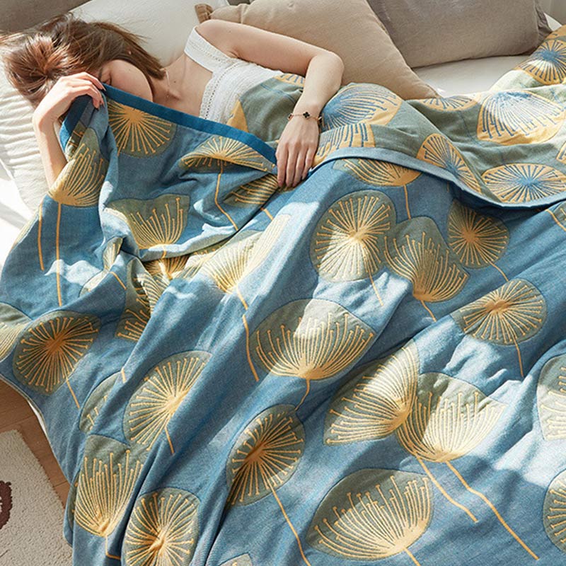 Reversible Cotton Quilt King Size Lightweight Coverlet Bedspread Dandelion Floral Print Breathable Summer Blanket for Bedroom Couch Air