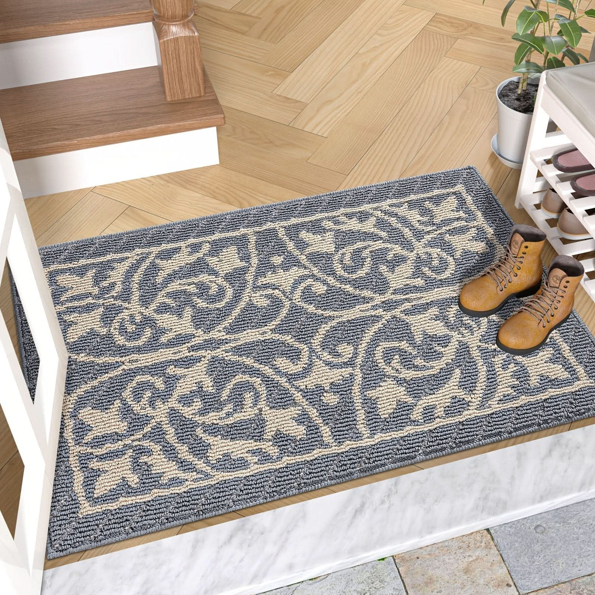 Entryway Mat with Non-Slip Rubber Backing – Low Profile Door Mat for Indoor Use – Traps Dirt & Moisture – Machine Washable