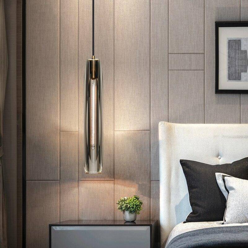 Glass Cylinder Hanging Light Fixture 15 Inch Height Adjustable Drop Ceiling Lamp for Dining Room Bedroom Living Room Contemporary Minimalist