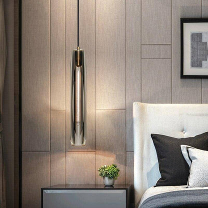Glass Cylinder Hanging Light Fixture 15 Inch Height Adjustable Drop Ceiling Lamp for Dining Room Bedroom Living Room Contemporary Minimalist
