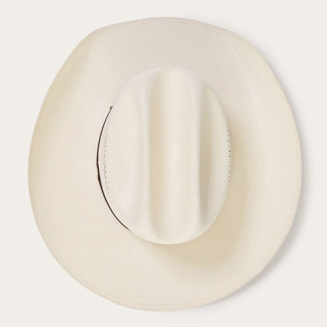 Woven Straw Western Hat Breathable Cowboy Crown Leather Band Silver Gold Accents 4.25" Brim for Summer Rodeo Ranch Outdoor Festivals