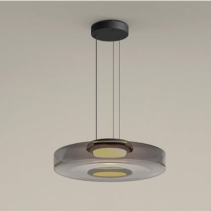 Layered Glass Dome Hanging Lamp 18 in Smoky Gray LED for Kitchen Island Dining Room Ceiling Fixture Adjustable Cord Modern Minimalist Style