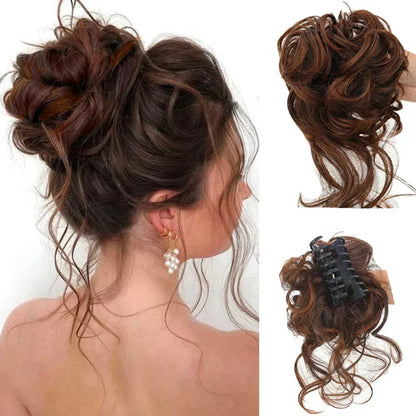 Clip-In Messy Bun Hair Extension with Curly Texture for Women, Synthetic Updo Hairpiece for Everyday & Special Events
