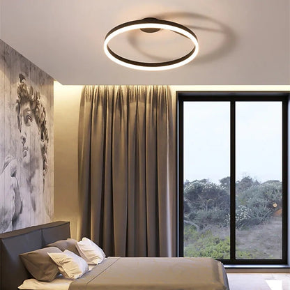 LED Ring Flush Mount Ceiling Light 20-Inch Dimmable Black White for Living Room Bedroom Modern Low-Profile Fixture Adjustable Brightness Con