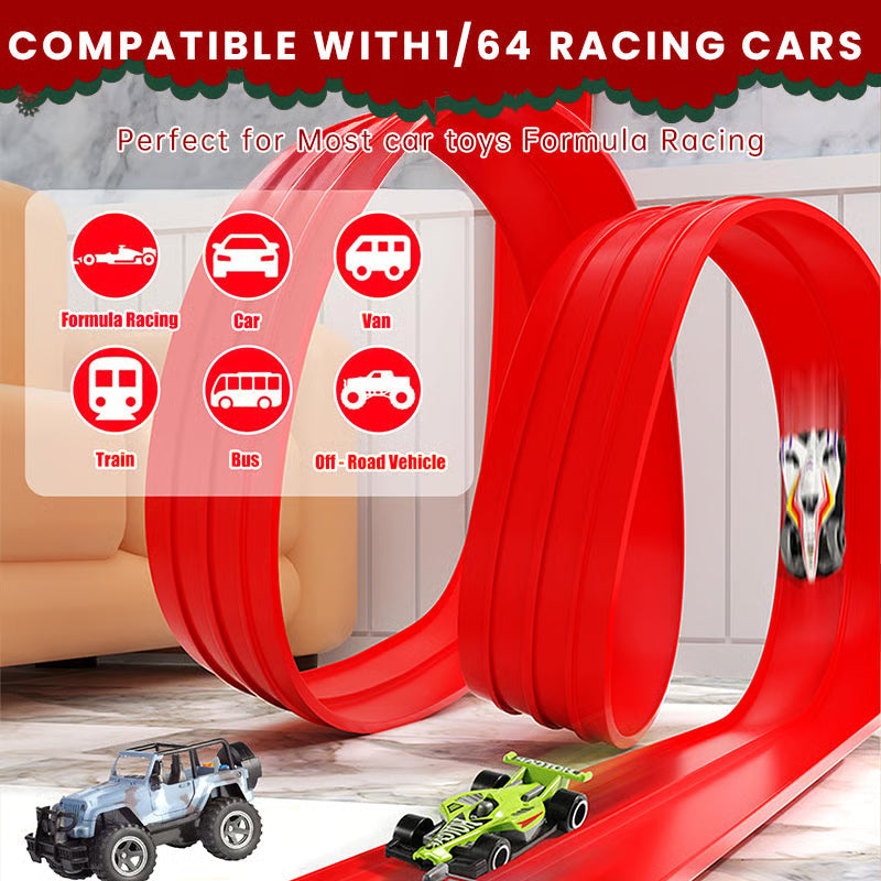Flexible Race Track Set for Kids – Build Loops, Jumps & Custom Layouts with Suction Cups & 4 Die-Cast Cars for Creative Indoor Racing Fun