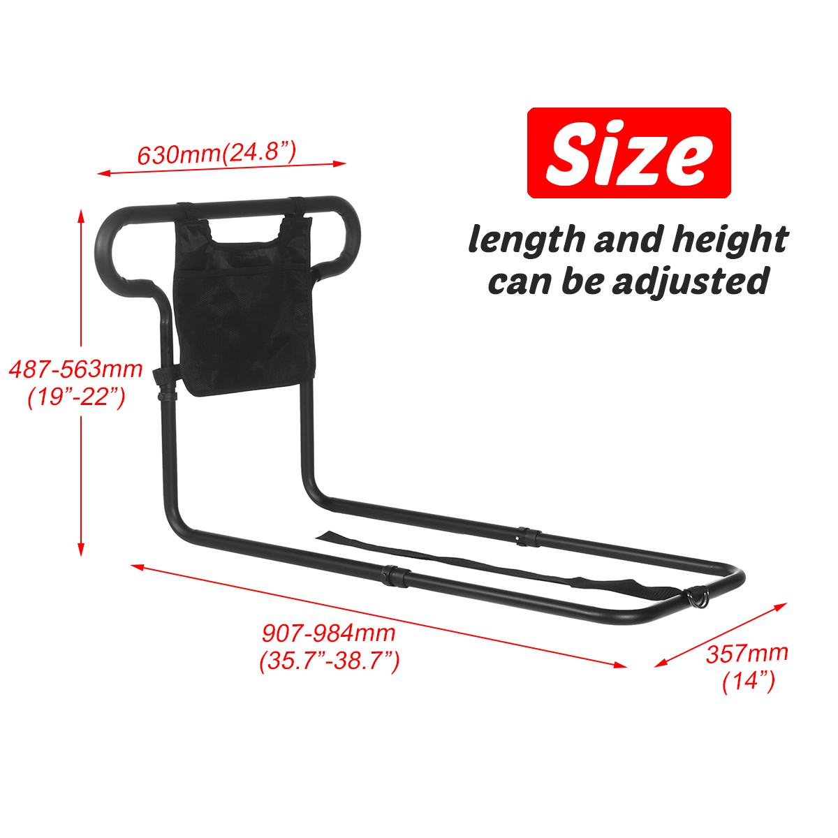 Adjustable Bed Safety Guard | Sturdy Support for Seniors with Storage Pouch
