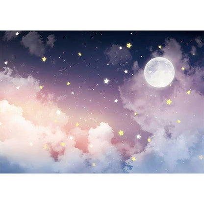 Large Celestial Wall Mural Pink Purple Moon Star Illustration Non-Woven Wallpaper Modern Bedroom Decor Horizontal Stain-Resistant