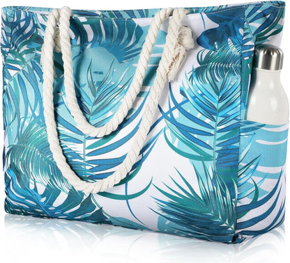 Zippered Canvas Beach Bag for Women – Waterproof Tote with Pockets for Pool, Travel & Everyday Errands – Sand-Resistant Shoulder Carryall