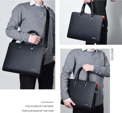 Executive Leather Briefcase, Padded Laptop Briefcase for Men, Genuine Leather Laptop Bag and Work Bag with Strap
