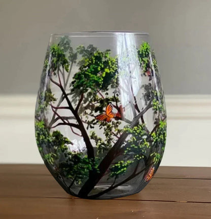 Hand-Painted Seasonal Tree Wine Glasses – Artisan Stemware with Four Seasons Design for Home & Gift