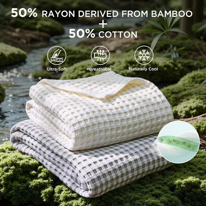 Cotton Throw Blanket Cooling, Bamboo Cooling Blanket for Hot Sleepers, Lightweight Queen Size Blanket for Summer