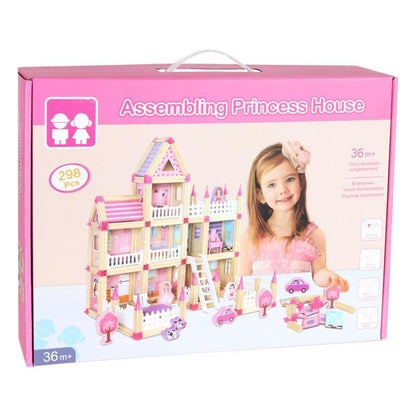 Wooden Modular Dollhouse Construction Set – Creative Building Activity for Kids Age 2+ with Architectural Pieces, Doors & Windows