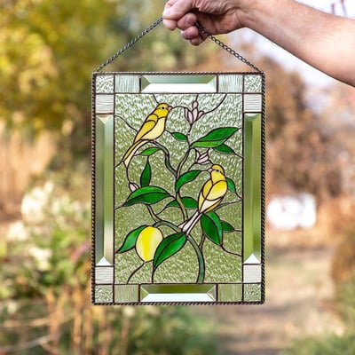 Stained Glass Window Cling Sun Catcher Panel for Indoor Outdoor Wall Decor, Acrylic Light Prism Art with Hummingbird Cardinal Butterfly