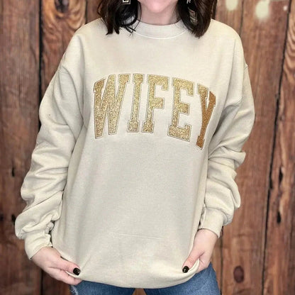 Custom Name Embroidered Glitter Sweatshirt for Moms | Personalized Pullover with Kids Names on Sleeve | Unisex Fit | Hoodie or Crew Neck