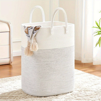 Collapsible Fabric Hamper 26-Gallon Soft-Sided Bin for Clothes Toys Blankets Bedroom Bathroom Kids Room Organizer Gray White Brown