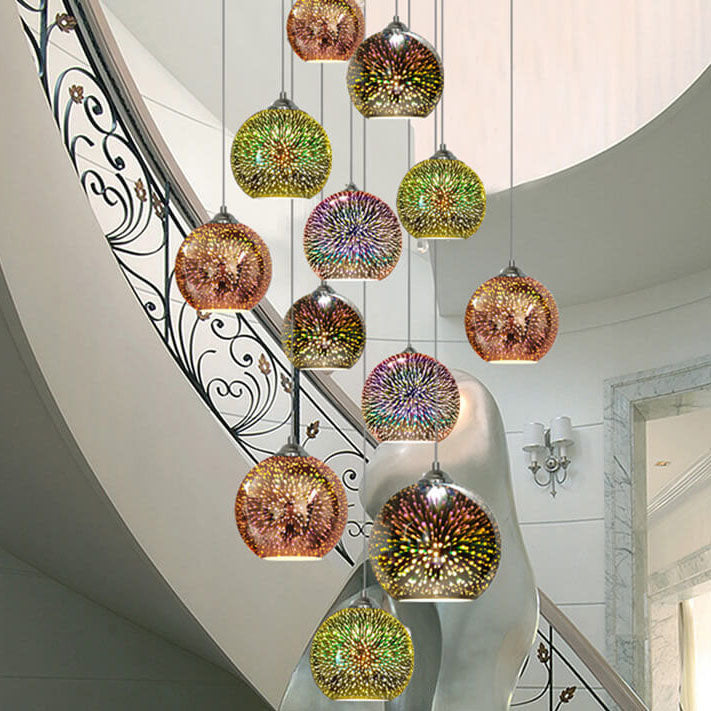 Hanging Ceiling Fixture with Multicolor Glass Shade and Height-Adjustable Cord for Kitchens, Dining Areas, Bars, and Cafés
