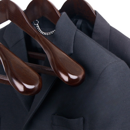 Premium Wooden Suit Hangers with Metal Hook - Dark Brown Contoured Coat Hangers for Jackets, Shirts & Blazers - Heavy-Duty Closet Storage Or