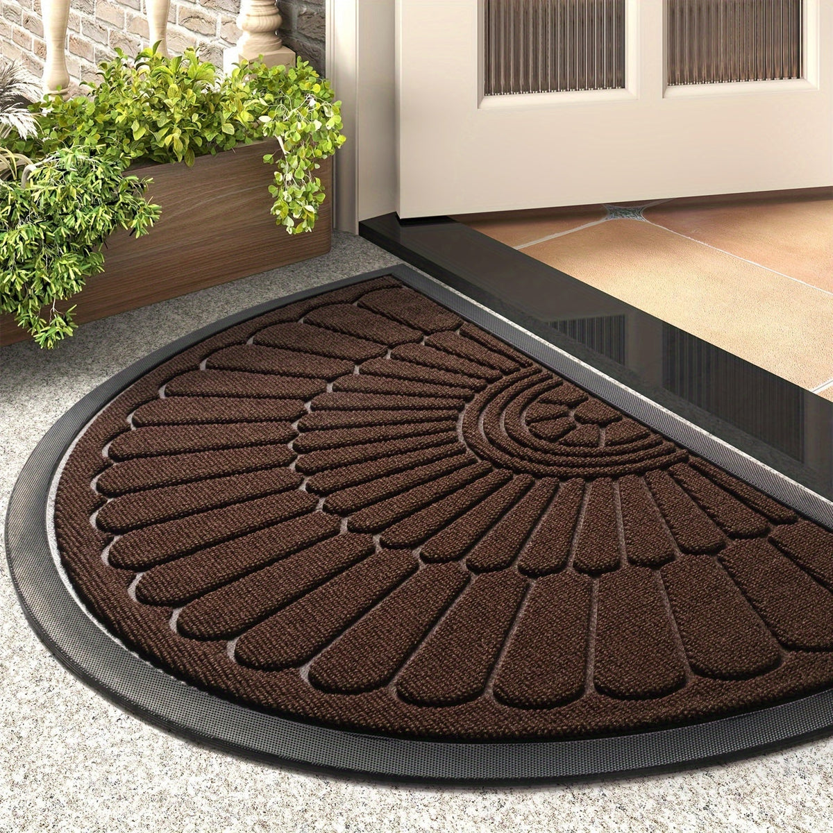 Half Moon Entry Mat Rubber Non-Slip Indoor Outdoor Foyer Entryway Mud Catcher Patio Back Front Utility Room Vestibule Hallway Home