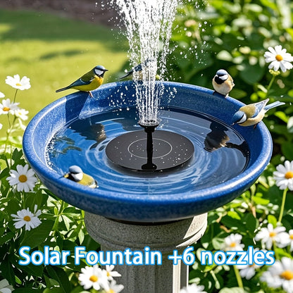 Solar Powered Floating Fountain Pump with 6 Interchangeable Spray Heads for Bird Baths, Ponds, and Garden Water Features – Automatic