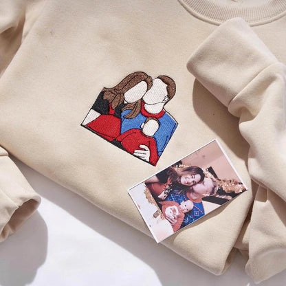 Custom Photo Embroidered Sweatshirt – Personalized Portrait Hoodie & T-Shirt for Cherished Memories