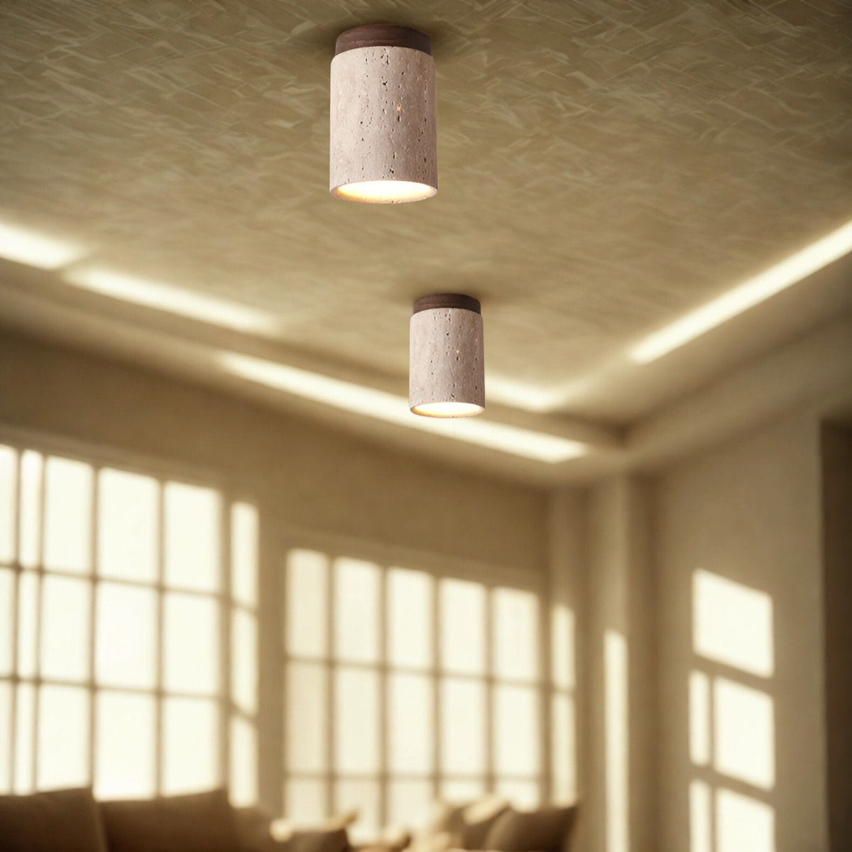 Flush Mount Stone Ceiling Light 4.3 Inch Beige Round Fixture Low Profile Bedroom Hallway Kitchen Entryway Soft Ambient Glow E27 Socket Natur