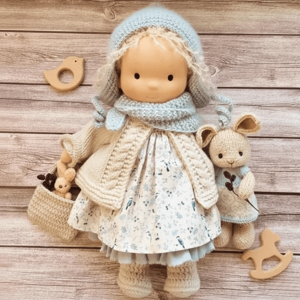 Handmade Cotton Waldorf Doll – Soft Cloth Baby Doll for Toddlers & Preschoolers – Natural Fabric Stuffed Toy for Imaginative Play, Sensory