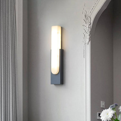 LED Sconce Light 20 Inch Vertical Alabaster Shade Gold Base Hardwired Modern Bedroom Hallway Wall Fixture for Contemporary Homes