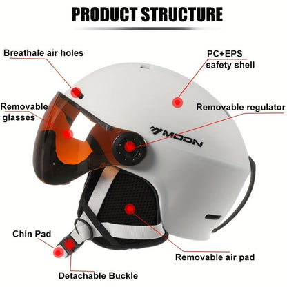 Winter Snow Helmet with Removable Visor for Skiing Snowboarding Mountain Sports Adjustable Head Protection Breathable Padded Lightweight Out