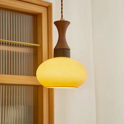 Handcrafted Timber & Glass Ceiling Fixture 12-Inch Suspended Lighting Ideal for Kitchens Dining Areas Bedrooms E26 Socket Rustic Farmhouse M