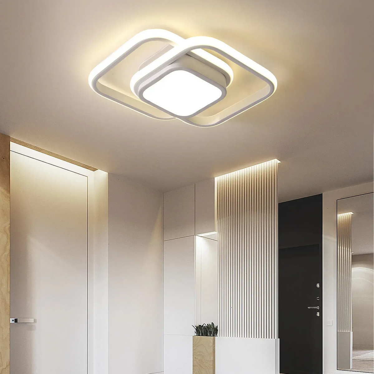 Dual-Loop LED Flush Mount Light Fixture Black Warm Glow for Entryways Contemporary Rooms Apartment Ceilings Low-Profile