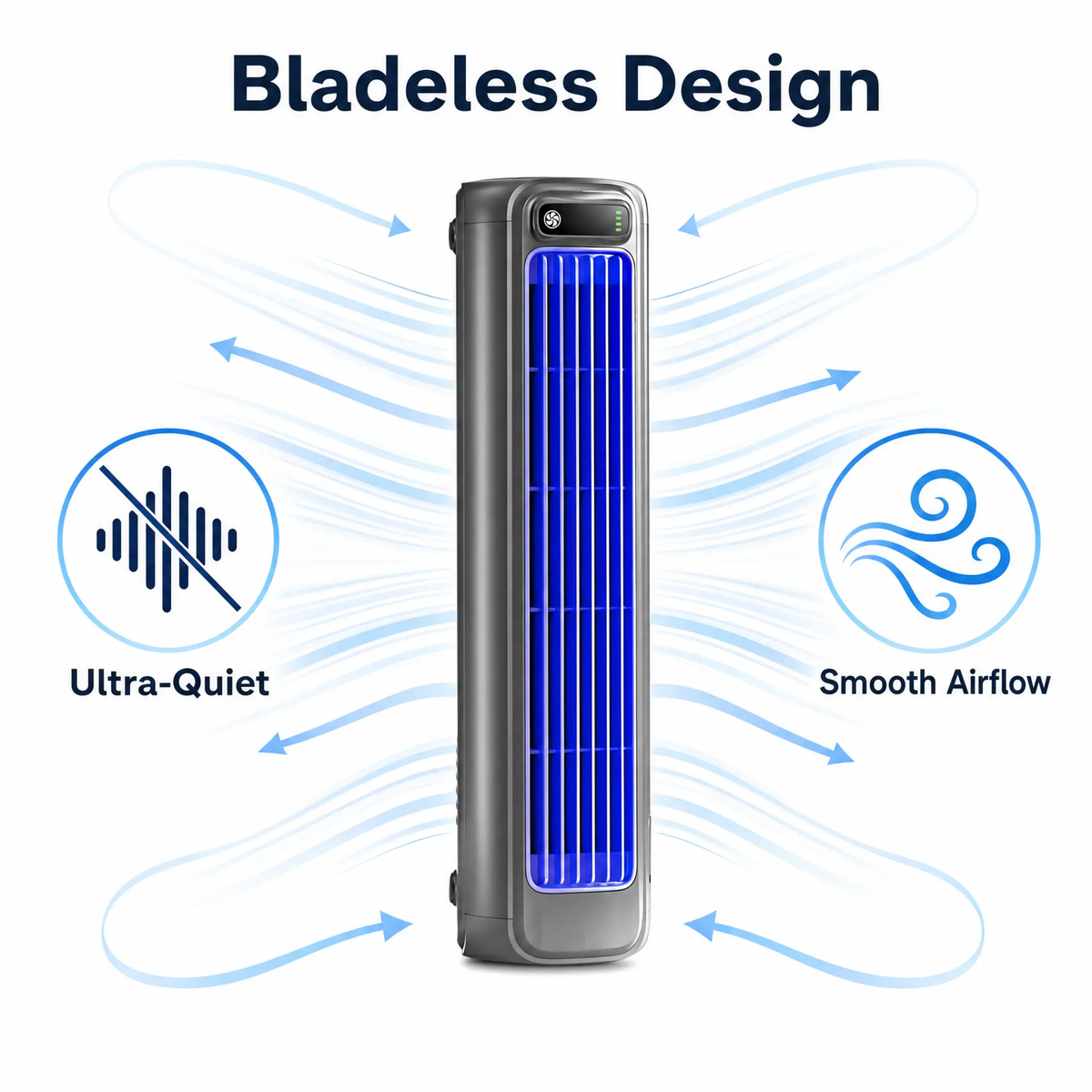 Rechargeable Cordless Personal Cooling Fan Tower with 12-Hour Battery Life – Bladeless Quiet Airflow, Desktop & Wall Mount, Lightweight for