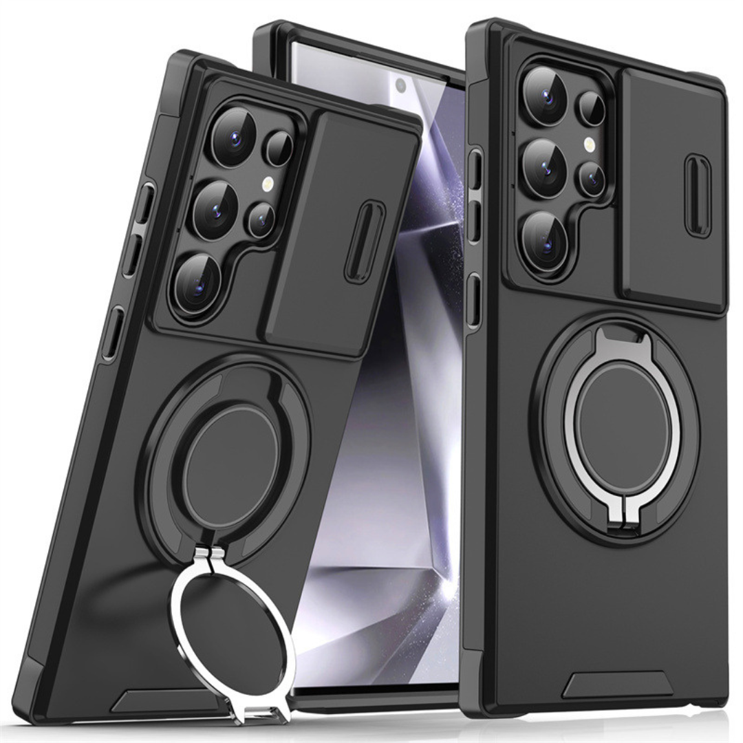 Magnetic Phone Case with Sliding Camera Cover & Kickstand Ring for Samsung Galaxy S-Series | MagSafe Compatible Protective Bumper Shell