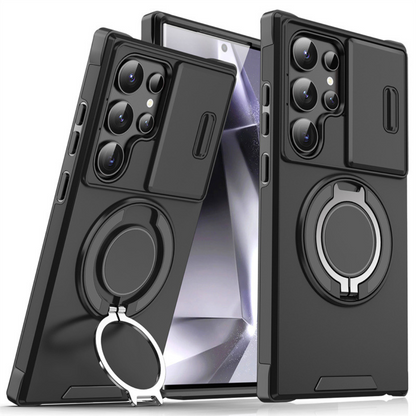 Magnetic Phone Case with Sliding Camera Cover & Kickstand Ring for Samsung Galaxy S-Series | MagSafe Compatible Protective Bumper Shell