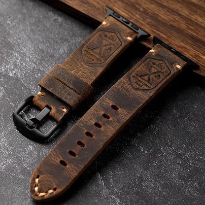 Vintage Full-Grain Leather Apple Watch Band | Handcrafted Strap with Patina Finish for 40mm 41mm 42mm 44mm 45mm 49mm | Classic Buckle Design