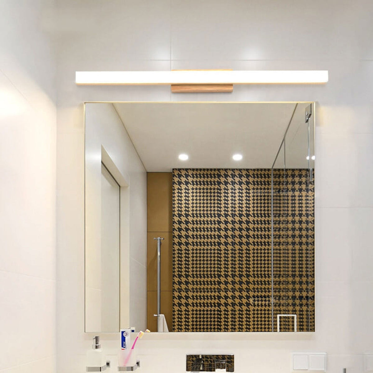 Linear LED Sconce 16W 32-Inch Wood & Acrylic for Vanity Bedroom Hallway Home Office Task Ambient Lighting Modern Hardwired Fixture Low-Profi