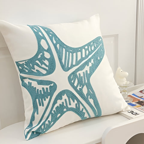 TideSketch – Embroidered Ocean Cushion Cover