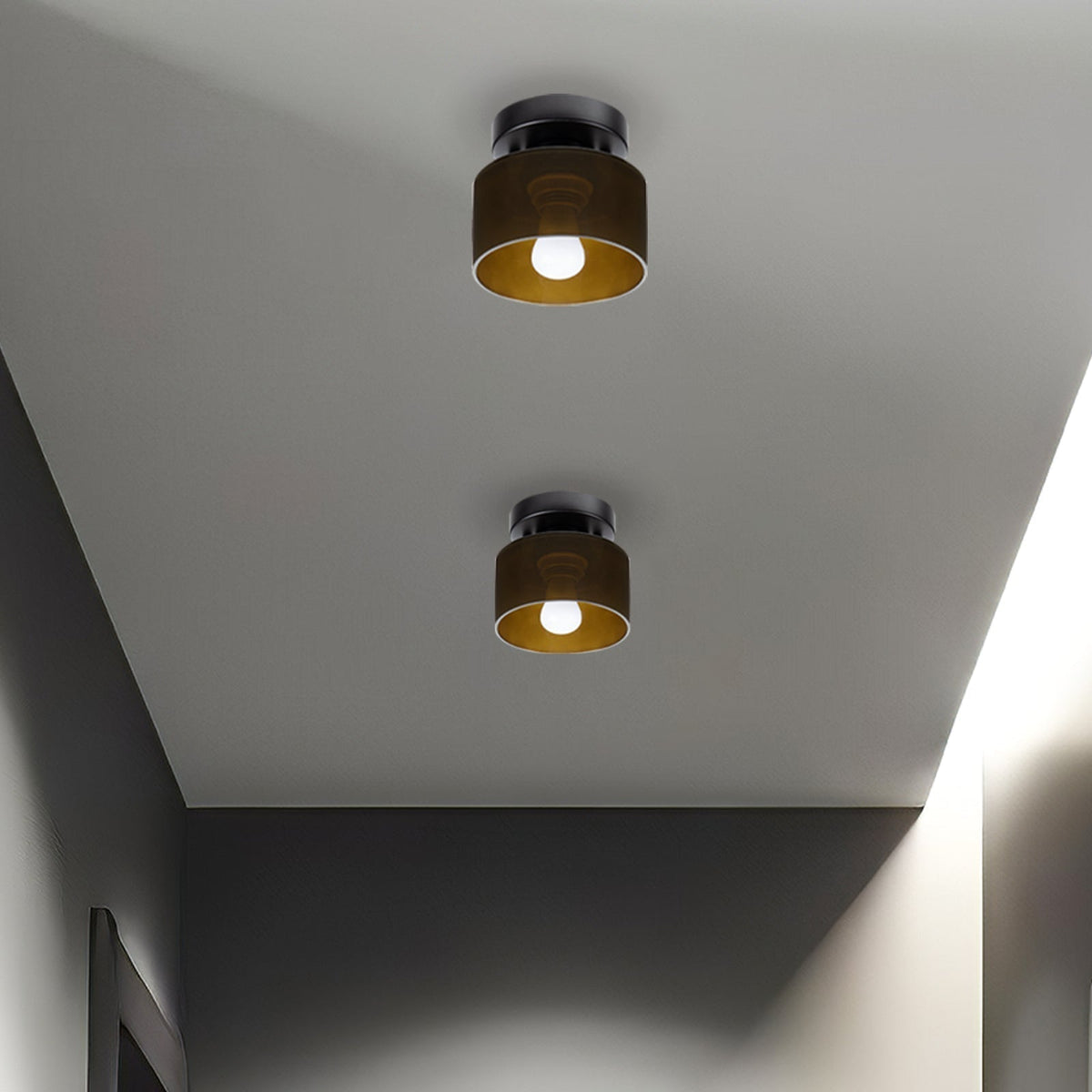 Flush Mount Glass Dome Ceiling Light E26 Socket Amber Globe for Kitchen Entryway Bedroom Low Profile Vintage Style Home Lighting Fixture
