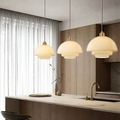 Adjustable Drop Ceiling Light with Cream Glass Shade and Gold Finish for Dining Room Kitchen Island Counter 47 in Cord E27 Socket Modern Far