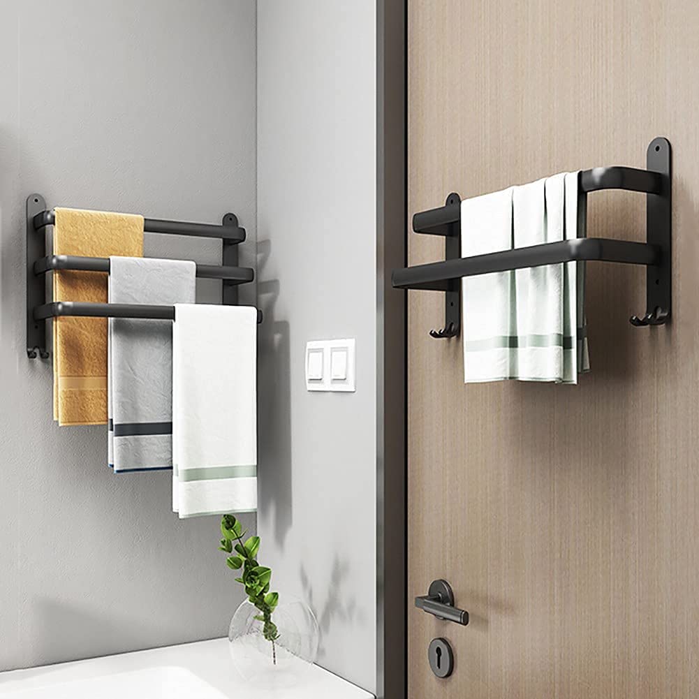 Wall-Mount Aluminum Bathroom Bar for Hand Towels & Washcloths – Black Triple-Rail Storage for Shower, Laundry & Kitchen – Space-Saving Dryin