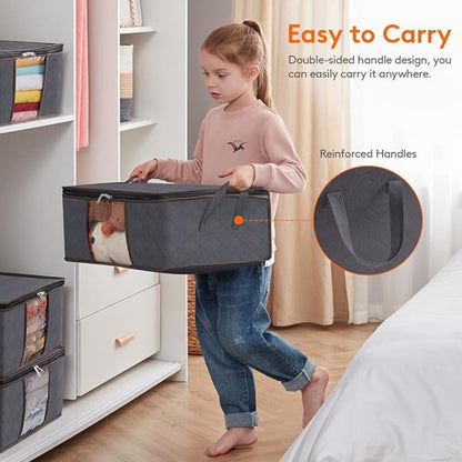 Foldable Garment Organizer with Clear Window & Handles for Closet Bedroom Dorm Storage Large Capacity Space Saver Bin