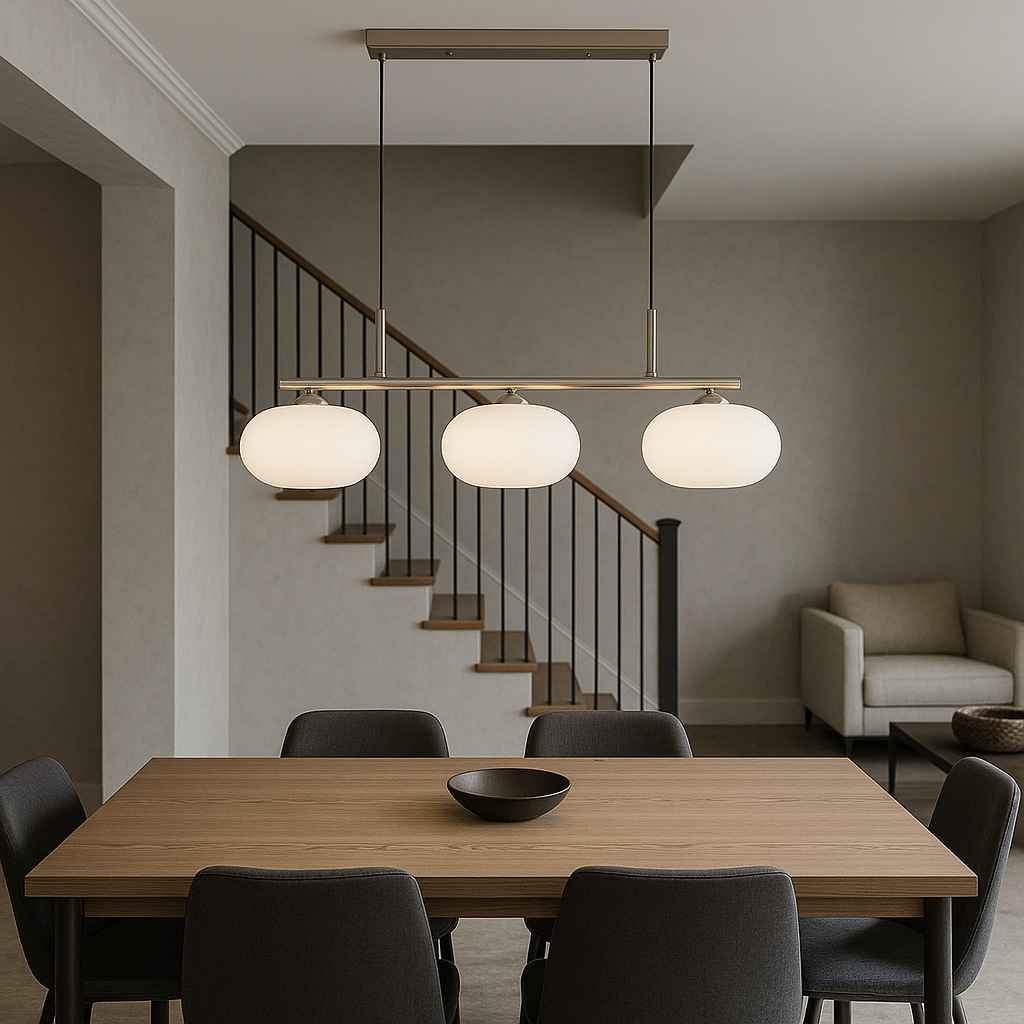 Triple Glass Shade Hanging Light 7-inch Globes Adjustable Height Silver Gold Kitchen Dining Room Ceiling Fixture for Modern Homes