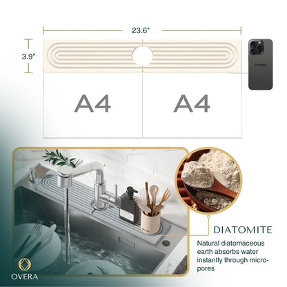 Diatomite Kitchen Sink Mat 23.6 in Fast-Drying Water-Absorbent Counter Protector for Modern Faucet Area Splashguard Drip Tray