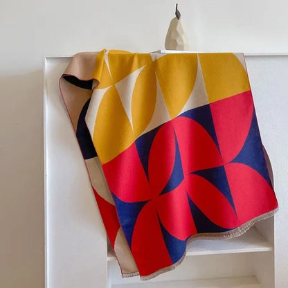Reversible Geometric Poncho Scarf for Women – Soft Microfiber Winter Wrap, Two-Tone Color Block Design, Machine Washable