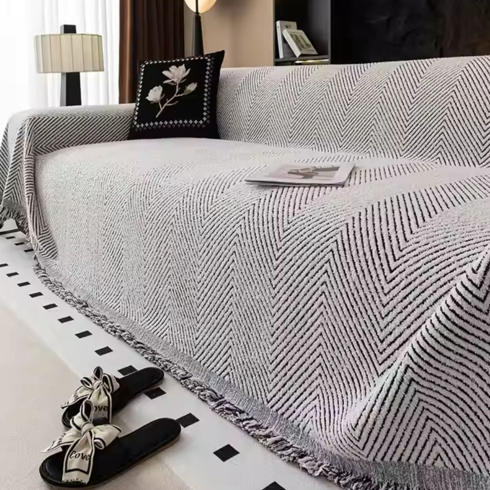 Textured Herringbone Couch Throw Blanket – Water-Resistant Furniture Protector with Non-Slip Backing for Sofa Pets Kids