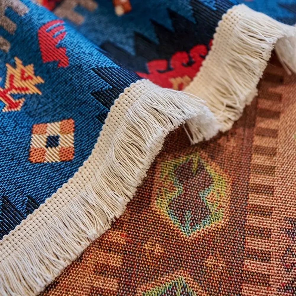 Geometric Throw Blanket for Sofa – Woven Cotton Chenille Couch Cover with Bohemian Pattern for Living Room Furniture