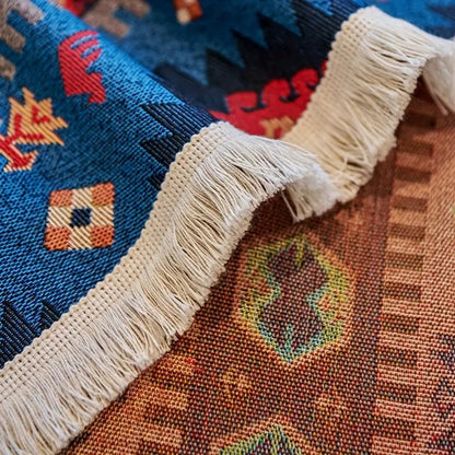 Geometric Throw Blanket for Sofa – Woven Cotton Chenille Couch Cover with Bohemian Pattern for Living Room Furniture